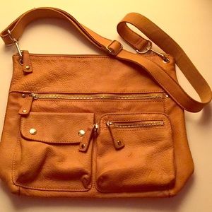 Unisex Fossil tan leather cross body bag